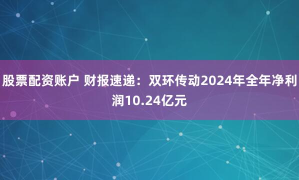 股票配资账户 财报速递：双环传动2024年全年净利润10.24亿元